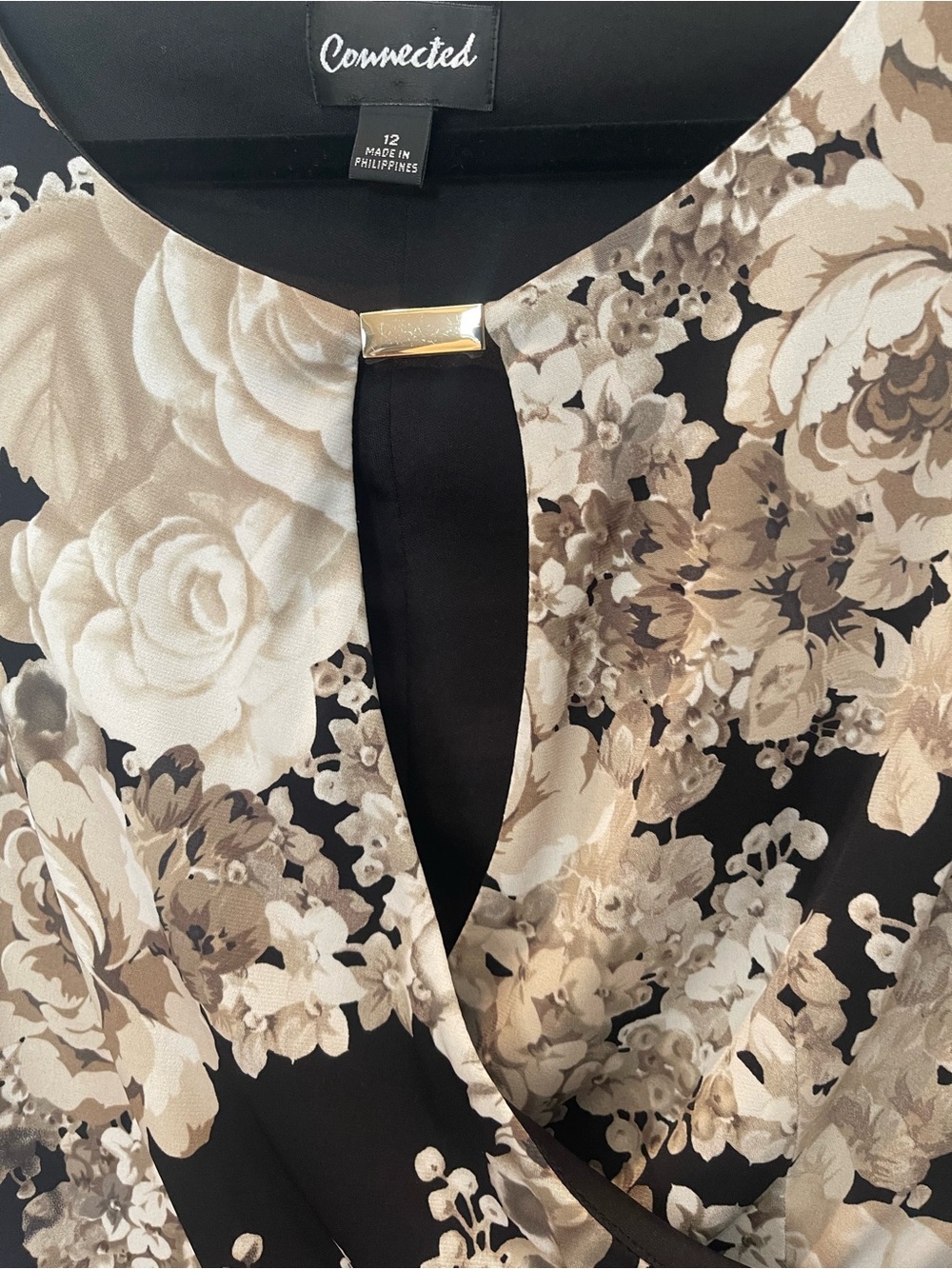 connected apparel Black and Cream Floral Midi Dress with Keyhole - Picture 11 of 16